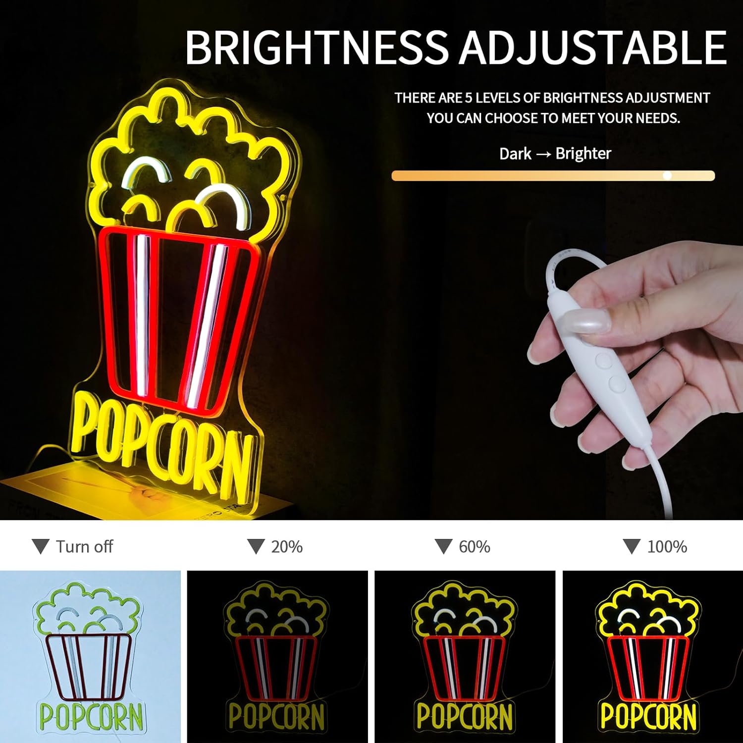 Popcorn Neon Sign Dimmable Foo - đánh giá và giá Home Cinema Food
